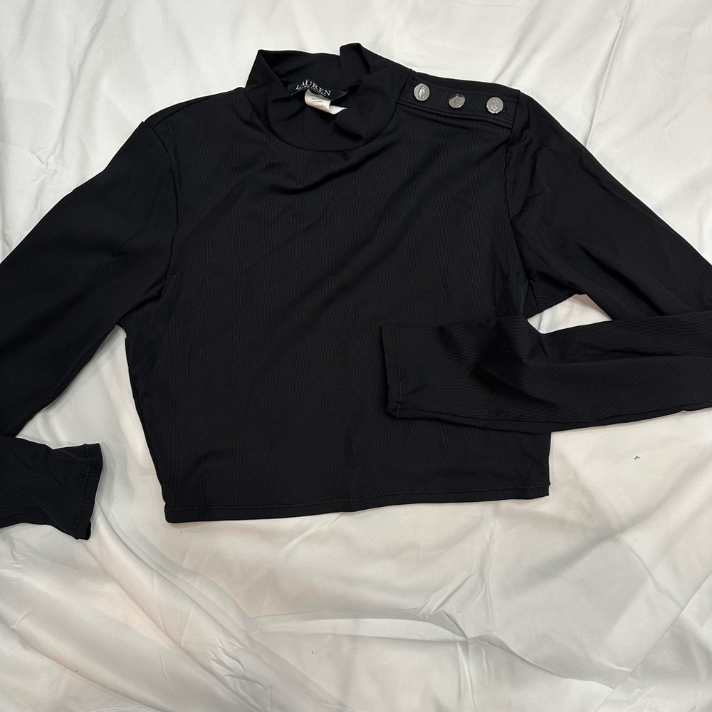 Ralph Lauren Rib Solids Cropped Mock Neck Rashguard